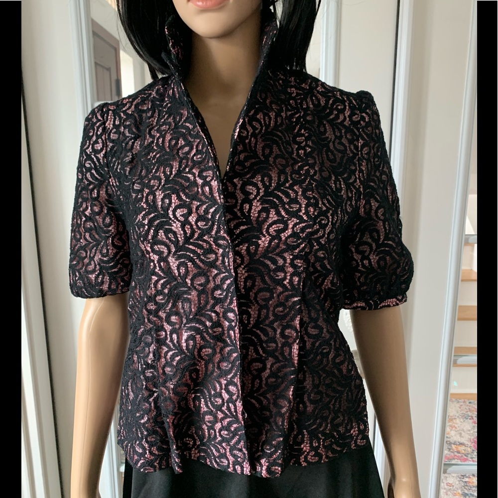 Embroidered Jacket, Short Sleeve, Pink Satin Underlayment, M